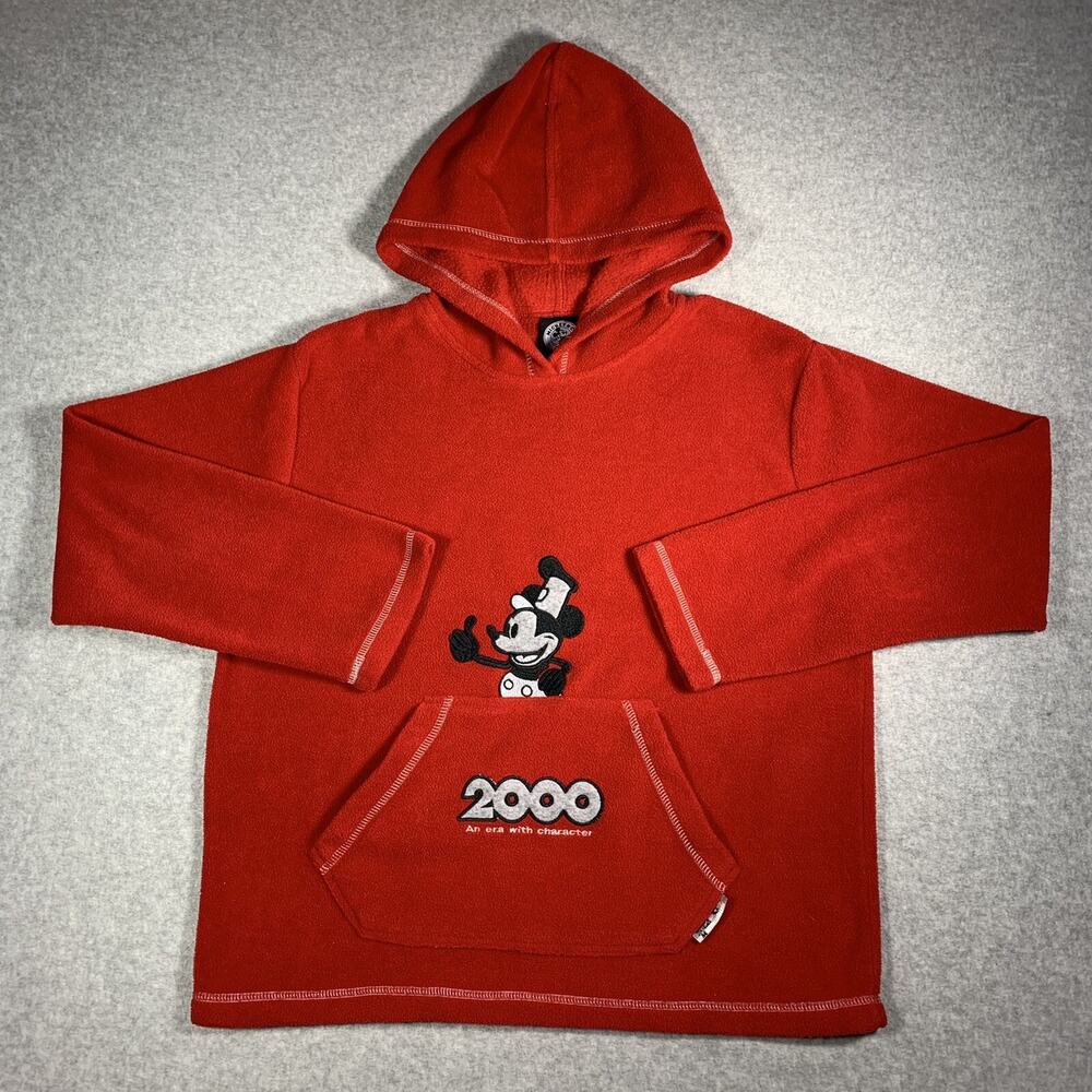 Vintage Mickey & Co Red Fleece Hoodie Women’s Size L Sweatshirt 2000 Millennium